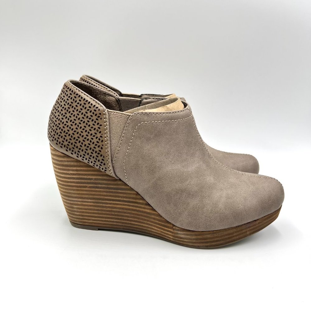 Dr Scholls Womens Size 9 Harlow Taupe Brown Faux Vegan Leather Wedge Ankle Boots